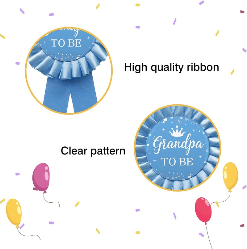 WOWOPA Grandpa to Be Pin, Gender Reveals Baby Shower Tinplate Badge Blue Corsage Button Pin, New Grandpa Party Gift Decorations Sign - 1Pcs - Image 3